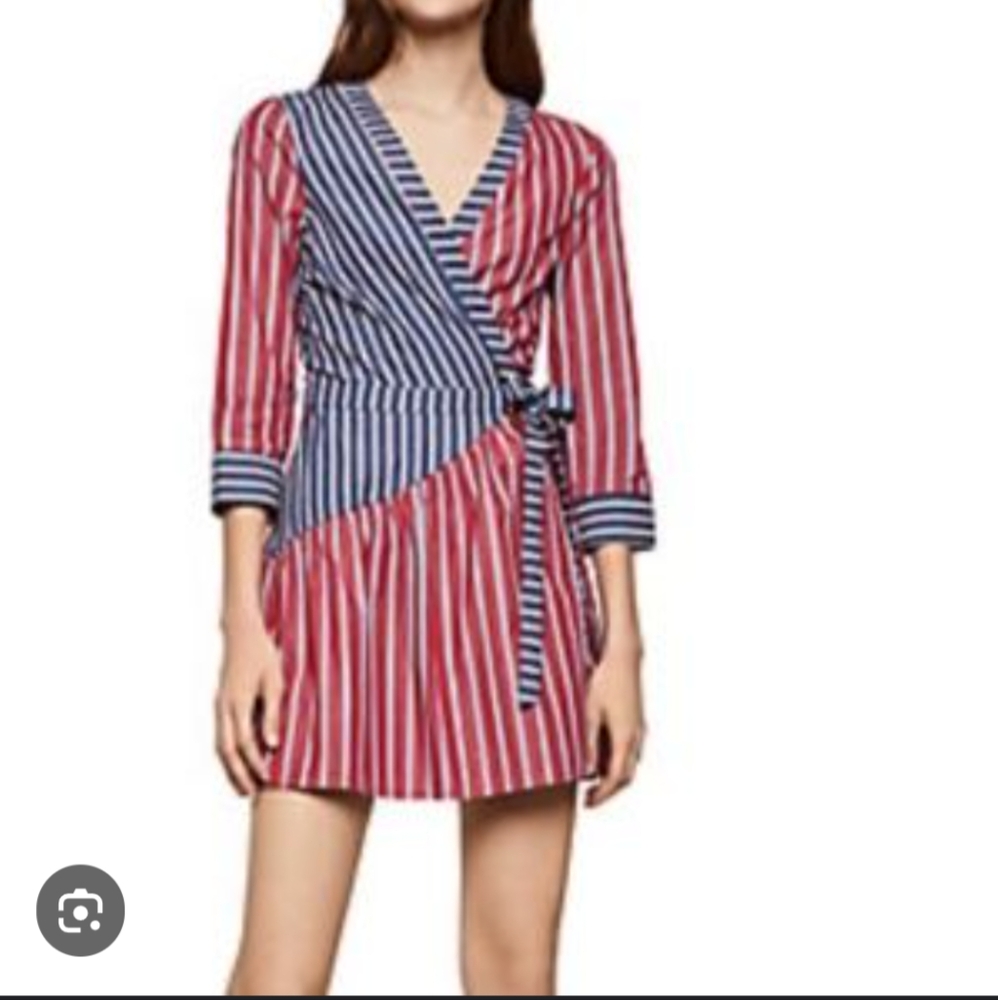 BCBG Generation Wrap Dress Mixed Stripe Long Sleeve SIZE L